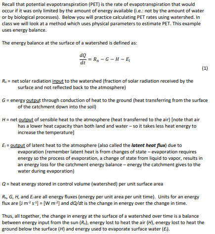 Recall That Potential Evapotranspiration Pet Is The Rate Of Evapotranspiration That Would Occur If It Was Only Limited 2