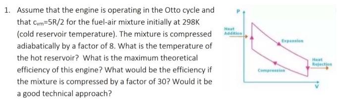 Heat Addition Paten 1 Assume That The Engine Is Operating In The Otto Cycle And That Cum 5r 2 For The Fuel Air Mixture 1