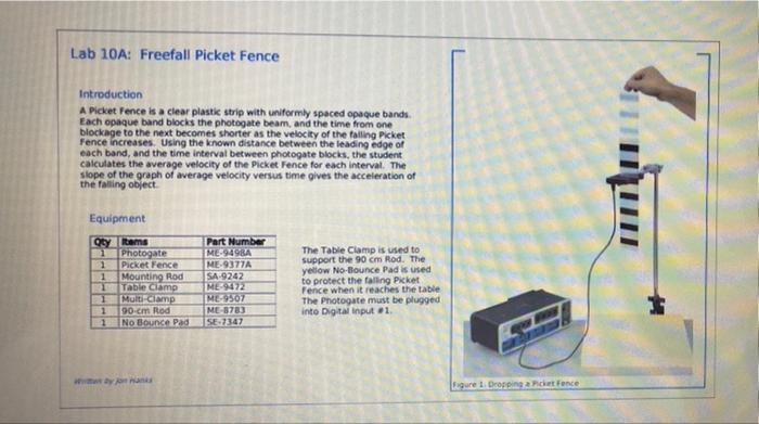 Lab 10a Freefall Picket Fence Introduction A Picket Fence Is A Clear Plastic Strip With Uniformly Spaced Opaque Bands E 1