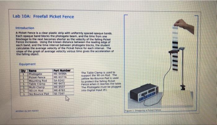Lab 10a Freefall Picket Fence Introduction A Picket Fence Is A Clear Plastic Strip With Uniformly Spaced Opaque Bands E 5