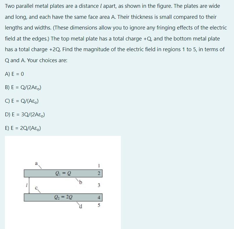 Two Parallel Metal Plates Are A Distance L Apart As Shown In The Figure The Plates Are Wide And Long And Each Have Th 1
