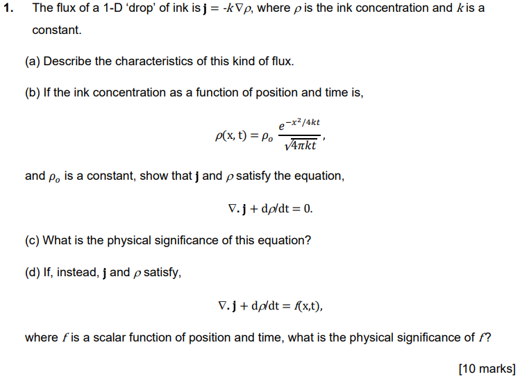 1 The Flux Of A 1 D Drop Of Ink Isj K Vp Where P Is The Ink Concentration And Kis A Constant A Describe The Ch 1
