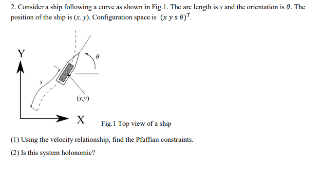 2 Consider A Ship Following A Curve As Shown In Fig 1 The Arc Length Is S And The Orientation Is 8 The Position Of Th 1