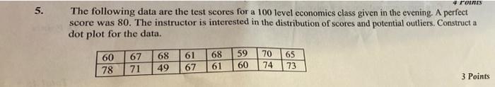 4 Points 5 The Following Data Are The Test Scores For A 100 Level Economics Class Given In The Evening A Perfect Score 1