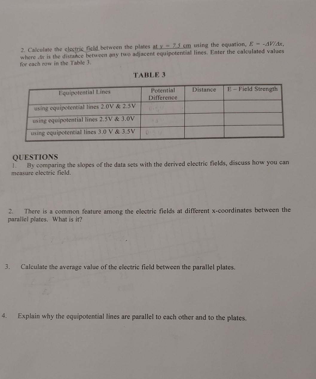 2 Calculate The Electric Field Between The Plates At Y 7 5 Cm Using The Equation E Avia Where Ar Is The Distance 1