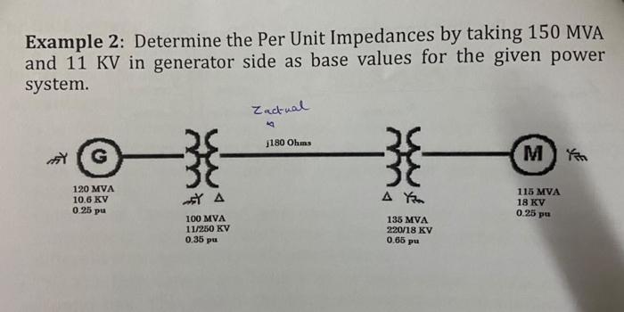 Example 2 Determine The Per Unit Impedances By Taking 150 Mva And 11 Kv In Generator Side As Base Values For The Given 1