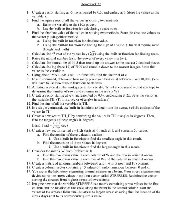 Homework 2 1 Create A Vector Starting At 5 Incremented By 0 5 And Ending At 5 Store The Values As The Variable X 2 1