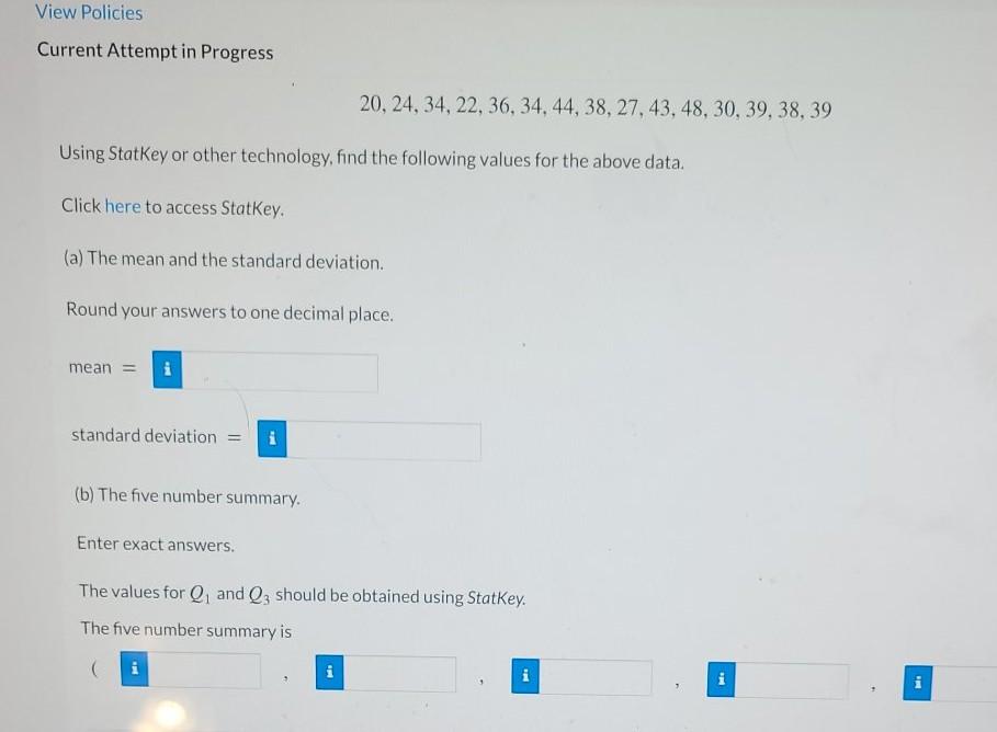 View Policies Current Attempt In Progress 20 24 34 22 36 34 44 38 27 43 48 30 39 38 39 Using Statkey Or Oth 1