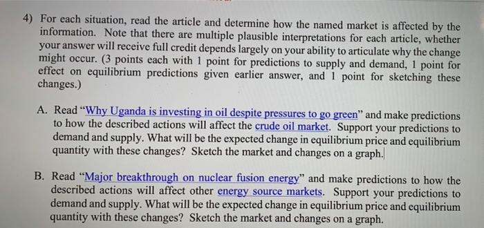 4 For Each Situation Read The Article And Determine How The Named Market Is Affected By The Information Note That The 1