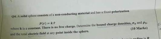 04 Amelid Sphere Consists Of A Non Conducting Material And Has A Fixed Polarization P R P Where Is A Constant There I 1