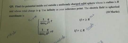 Os Find The Potential Inside And Outside A Uniformly Charged Solid Sphere Whose Is Radius Is R And Whose Total Charge I 1