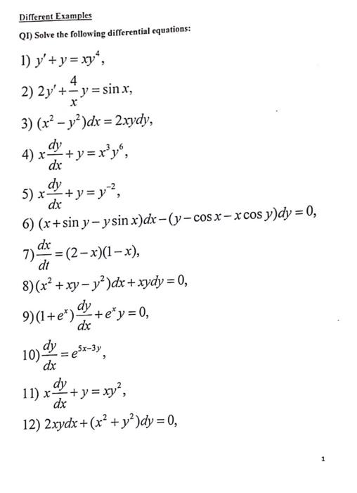 Different Examples Qi Solve The Following Differential Equations 1 Y