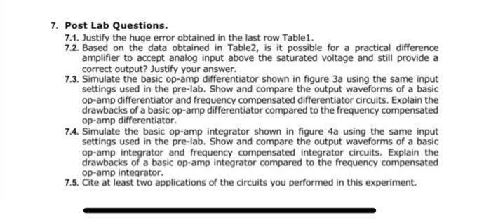 7 Post Lab Questions 7 1 Justify The Huge Error Obtained In The Last Row Table1 7 2 Based On The Data Obtained In T 2
