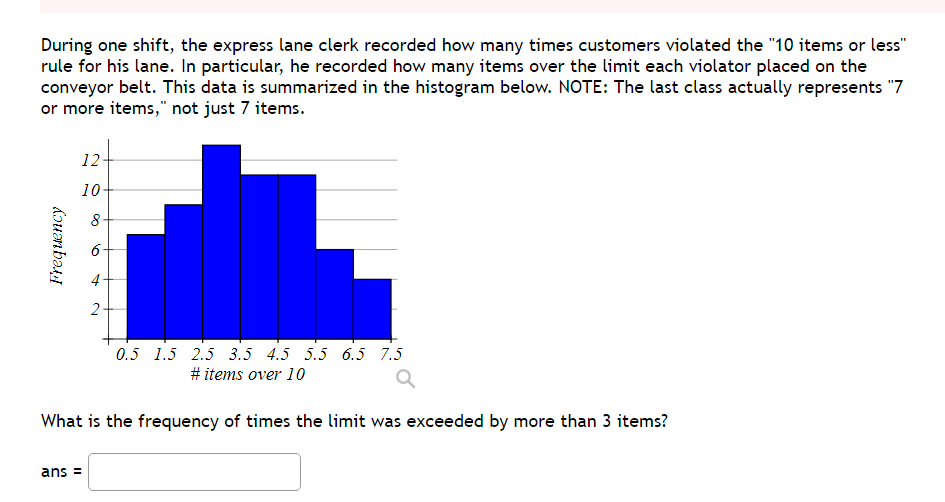 During One Shift The Express Lane Clerk Recorded How Many Times Customers Violated The 10 Items Or Less Rule For His 1