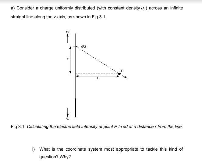 A Consider A Charge Uniformly Distributed With Constant Density P Across An Infinite Straight Line Along The Z Axis 1
