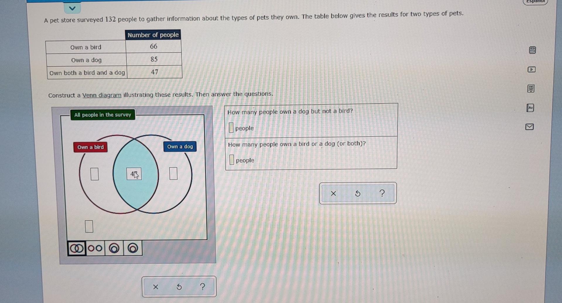 A pet store surveyed 132 people to gather information about the types