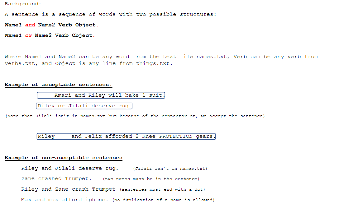 Background A Sentence Is A Sequence Of Words With Two Possible Structures Namel And Name2 Verb Object Namel Or Name2 1