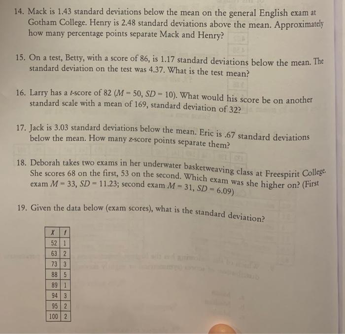 14 Mack Is 1 43 Standard Deviations Below The Mean On The General English Exam At Gotham College Henry Is 2 48 Standar 1