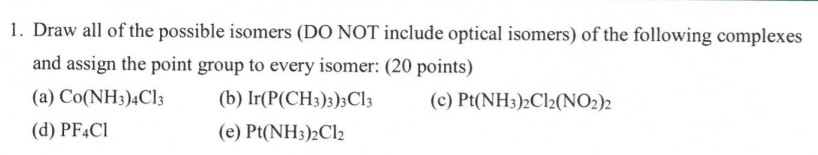 1 Draw All Of The Possible Isomers Do Not Include Optical Isomers Of The Following Complexes And Assign The Point Gro 1