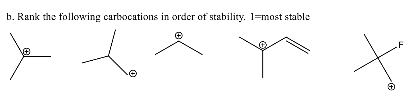 B Rank The Following Carbocations In Order Of Stability 1 Most Stable F T 1