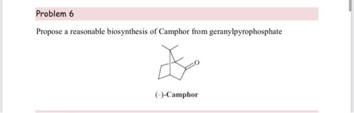 Problem 6 Propose A Reasonable Biosynthesis Of Camphor From Geranylpyrophosphate Camphor 1