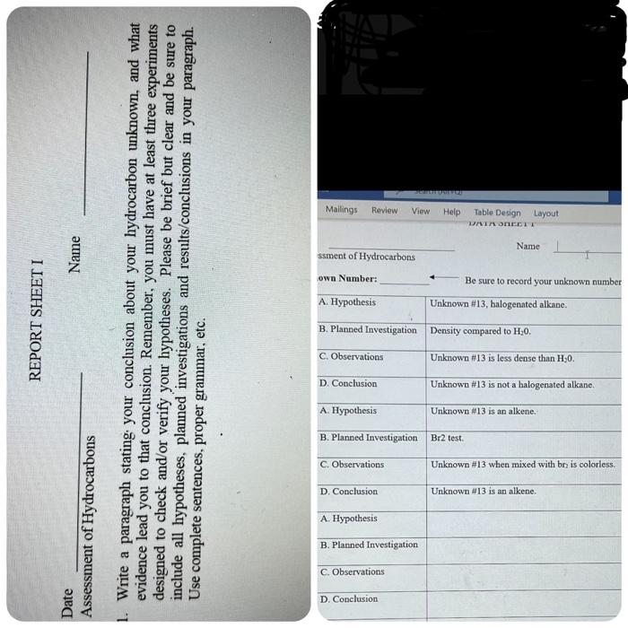 Mailings Review View Help Table Design Layout Lair Orgie Name Name Ssment Of Hydrocarbons Own Number Be Sure To Record 1