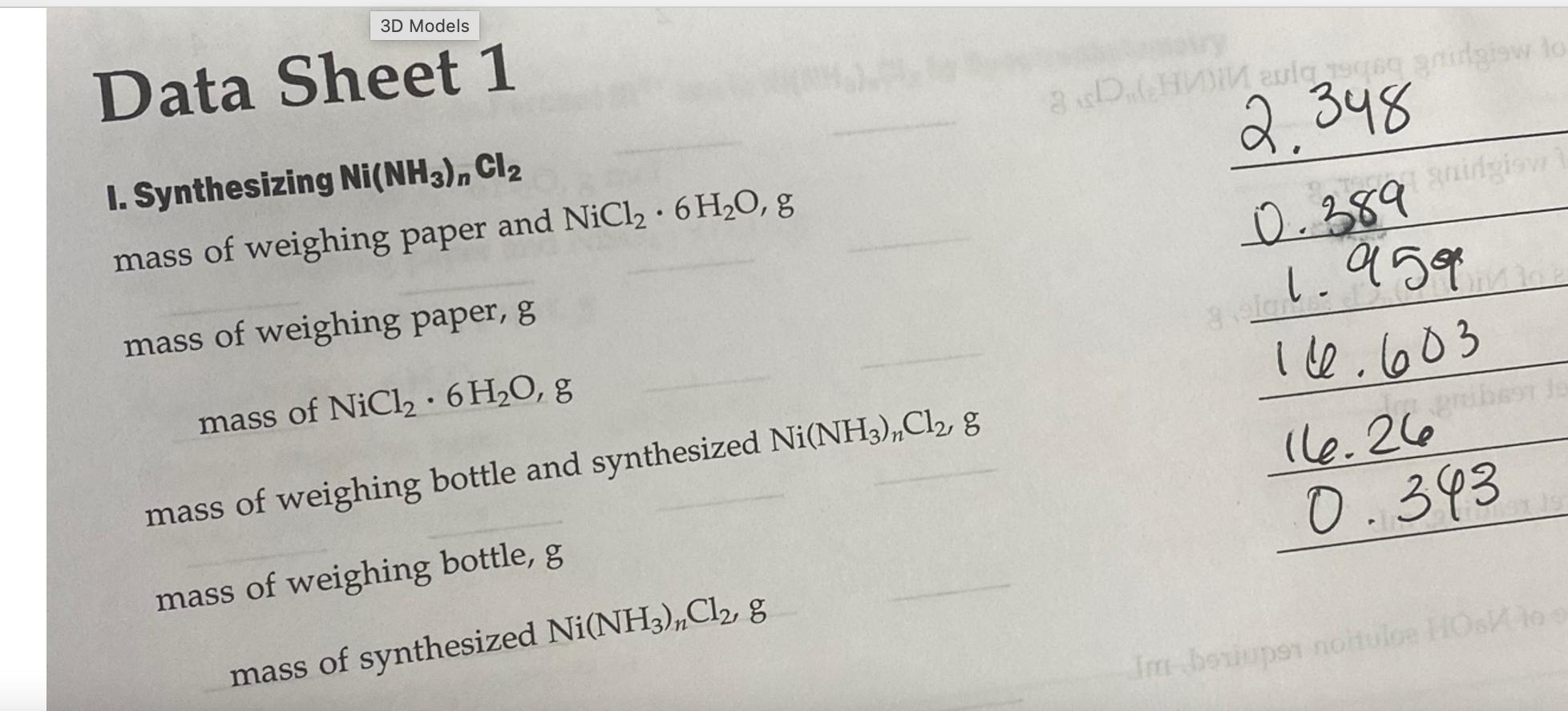 Calculations 1 959g 237 7 G Mol 0 343g 231 7 G Mol 0 008mol 0 0015mol X 100 1