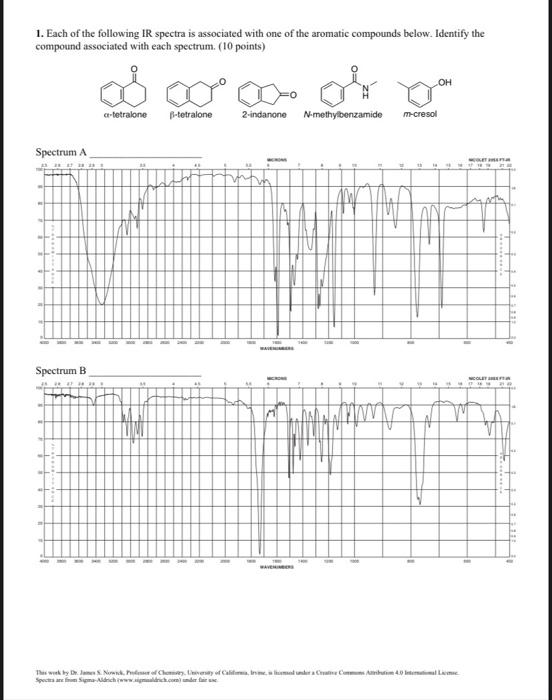 1 Each Of The Following Ir Spectra Is Associated With One Of The Aromatic Compounds Below Identify The Compound Associ 1