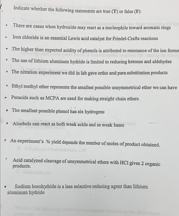 Indicate Whether The Following Statements Are True T Or False F There Are Cases When Hydroxide May React As A Nucle 1