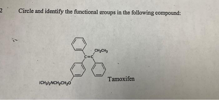 2 Circle And Identify The Functional Groups In The Following Compound Ch2ch2 C C Tamoxifen Ch3 2nch2ch20 1