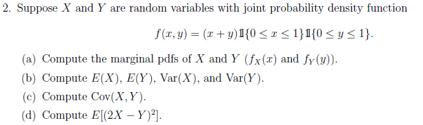2 Suppose X And Y Are Random Variables With Joint Probability Density Function F Y 1 Y 1 0 1