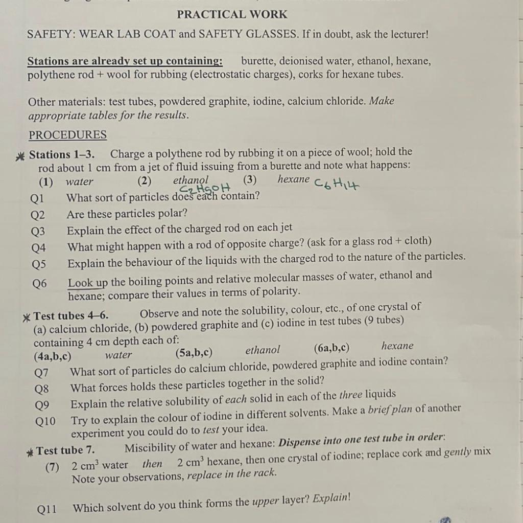 Practical Work Safety Wear Lab Coat And Safety Glasses If In Doubt Ask The Lecturer Stations Are Already Set Up Cont 1