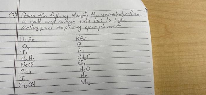 Given The Following Identify The Late Malceller Fisses In Each And Arrange From Low To High Relha Post Explossing Your P 1