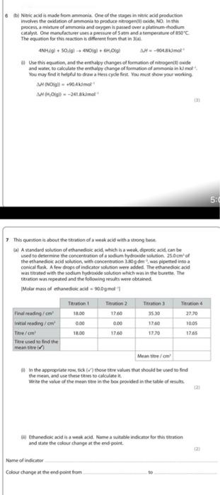 6 Nitric Acid Is Made From Amon One Of The Stages Intric Acid Production Involves The Ridation Of Ammonia To Produce Ni 1