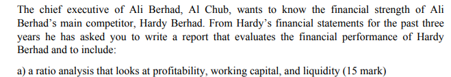 The Chief Executive Of Ali Berhad Al Chub Wants To Know The Financial Strength Of Ali Berhad S Main Competitor Hardy 1