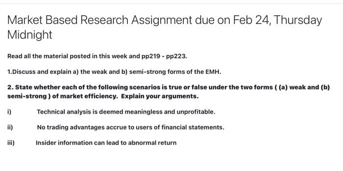 Market Based Research Assignment Due On Feb 24 Thursday Midnight Read All The Material Posted In This Week And Pp219 1