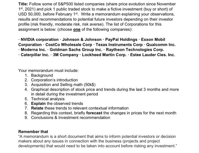Title Follow Some Of S P500 Listed Companies Share Price Evolution Since November 1st 2021 And Pick 1 Public Traded 1