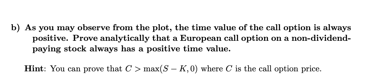 B As You May Observe From The Plot The Time Value Of The Call Option Is Always Positive Prove Analytically That A Eur 1