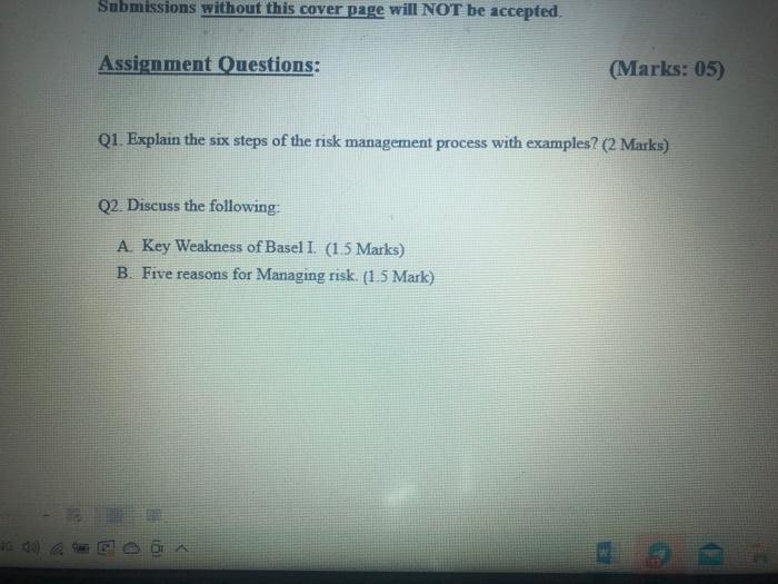 Submissions Without This Cover Page Will Not Be Accepted Assignment Questions Marks 05 Q1 Explain The Six Steps Of 1