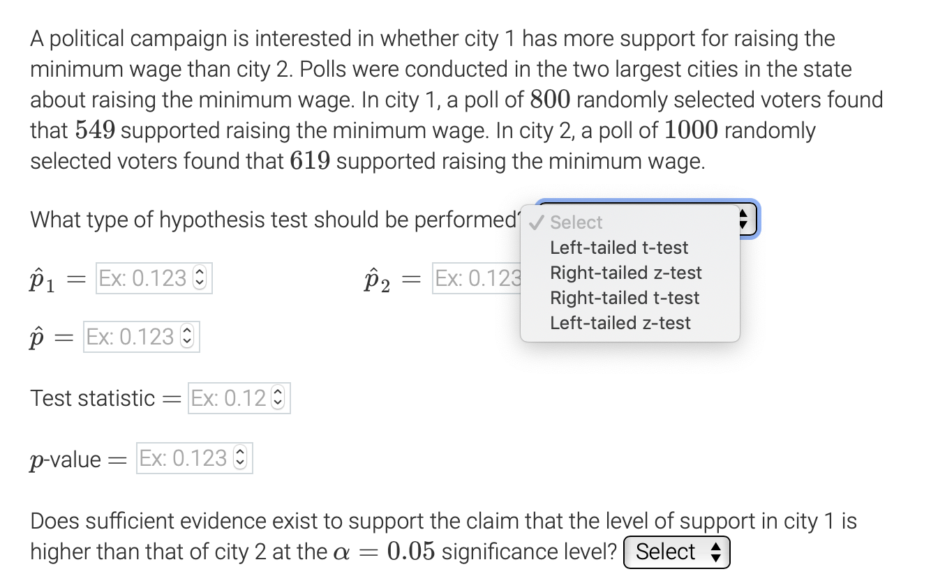A Political Campaign Is Interested In Whether City 1 Has More Support For Raising The Minimum Wage Than City 2 Polls We 1