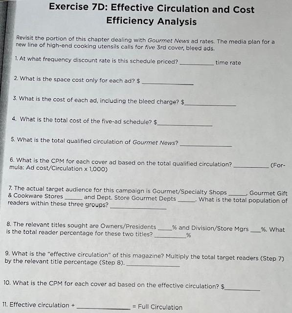 Exercise 7d Please Help Answer All Questions Show Your Work Please 1