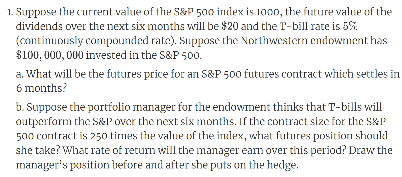 1 Suppose The Current Value Of The S P 500 Index Is 1000 The Future Value Of The Dividends Over The Next Six Months Wi 1