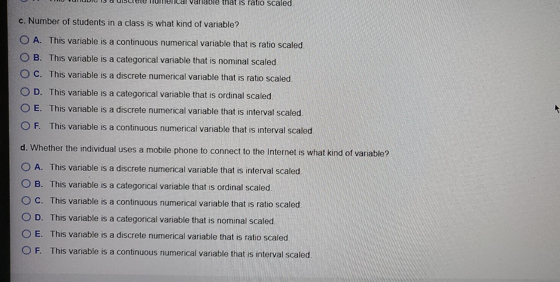 For Each Of The Following Variables Determine Whether The Variable Is Categorical Or Numerical If The Variable Is Numer 2