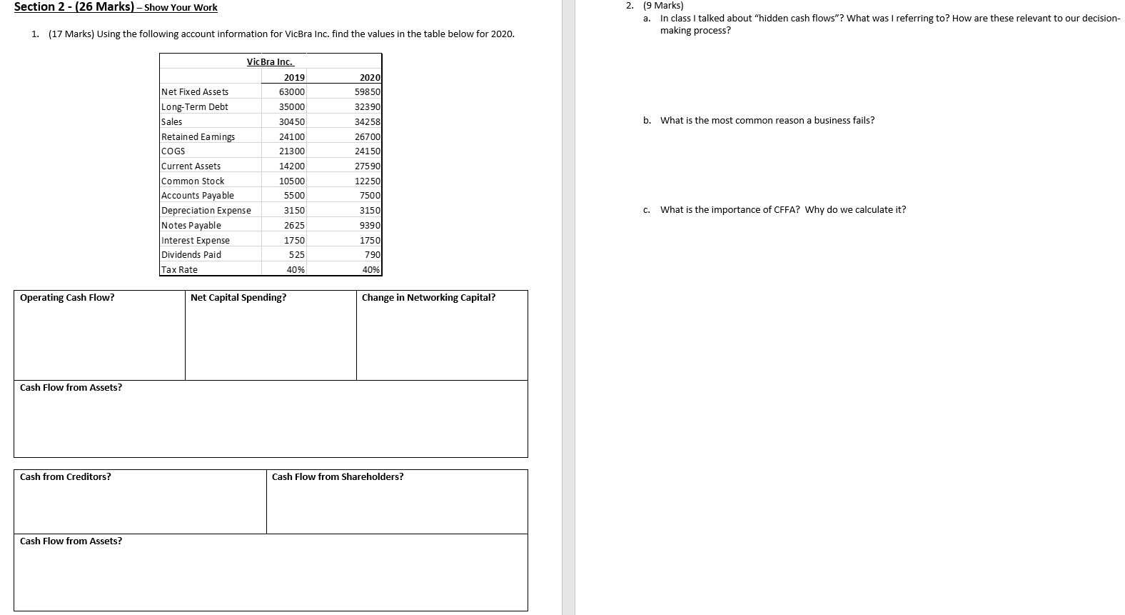 Section 2 26 Marks Show Your Work 2 9 Marks In Class I Talked About Hidden Cash Flows What Was I Referring To 1