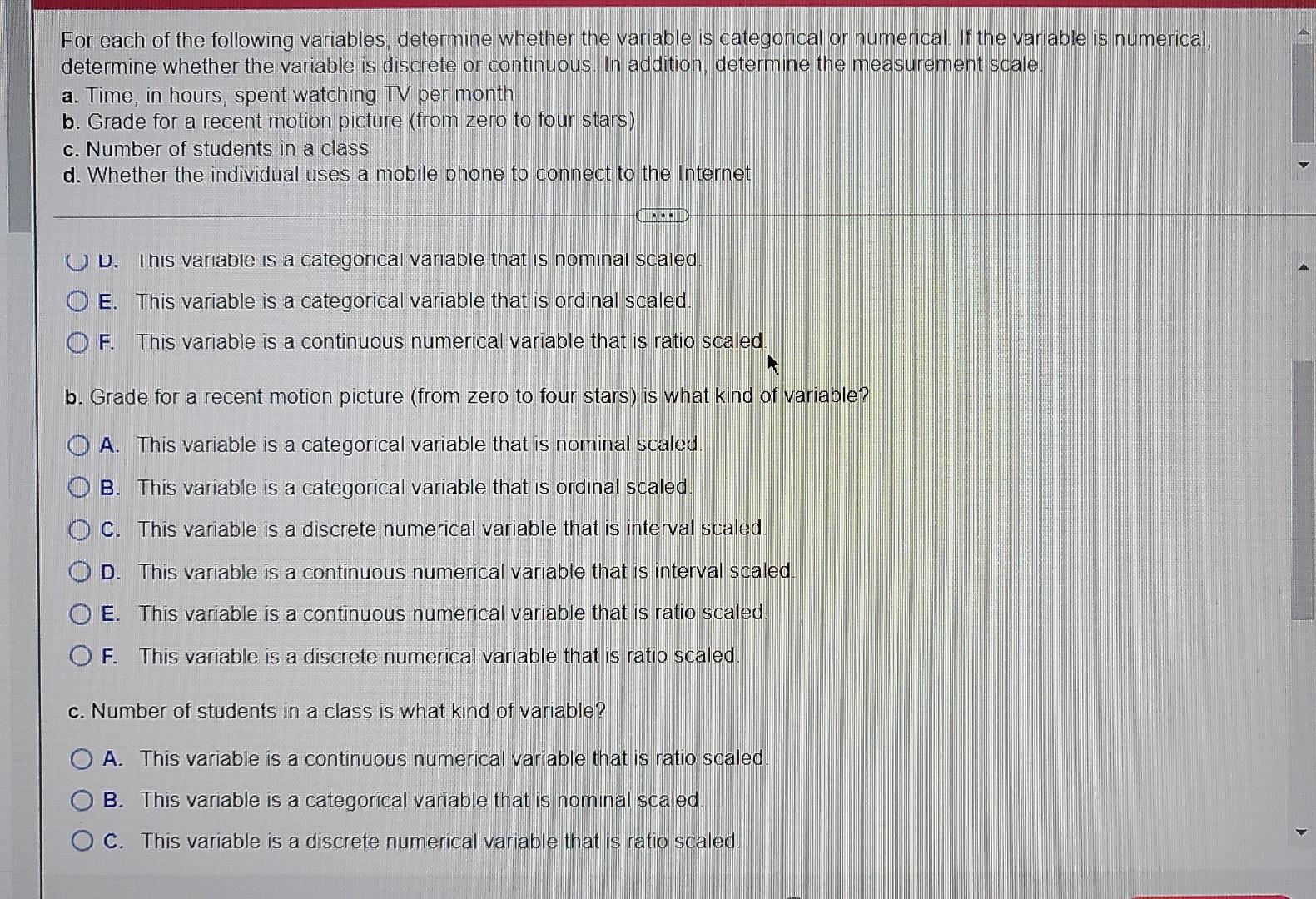 For Each Of The Following Variables Determine Whether The Variable Is Categorical Or Numerical If The Variable Is Numer 2