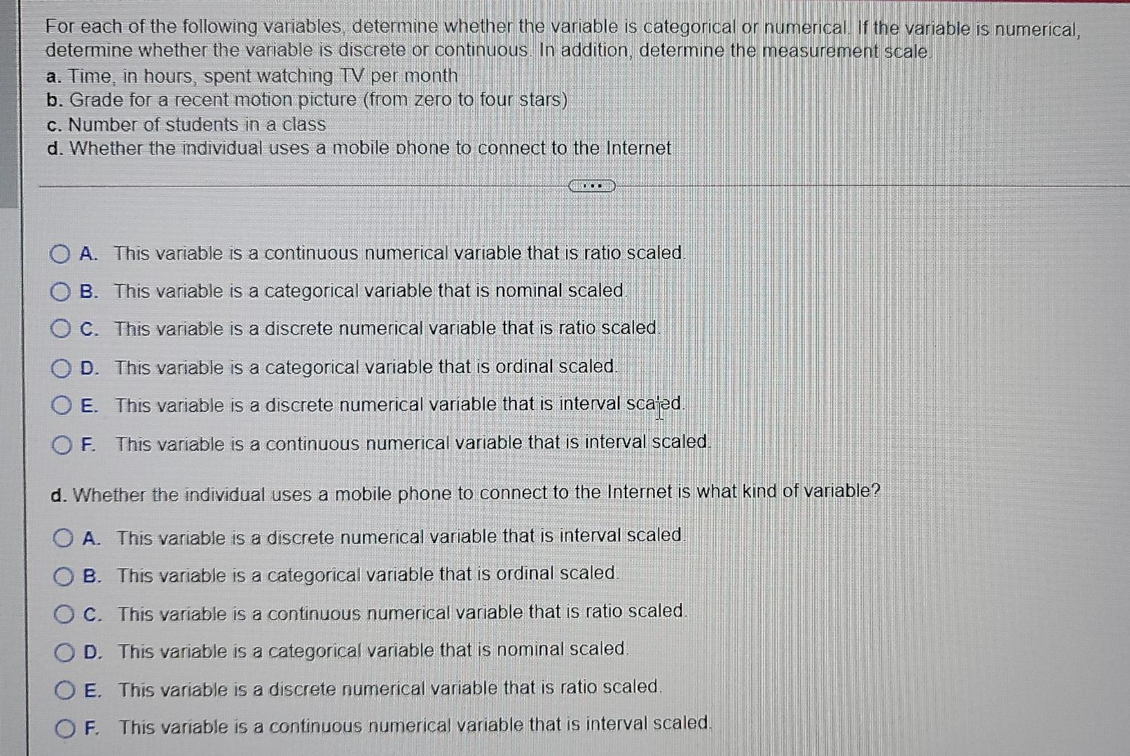 For Each Of The Following Variables Determine Whether The Variable Is Categorical Or Numerical If The Variable Is Numer 4