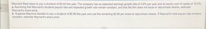 Maynard Steel Plans To Pay A Dividend Of 53 02 This Year The Company Has An Expected Earnings Growth Rate Of 3 6 Per Y 1