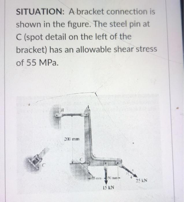 Situation A Bracket Connection Is Shown In The Figure The Steel Pin At C Spot Detail On The Left Of The Bracket Has 1