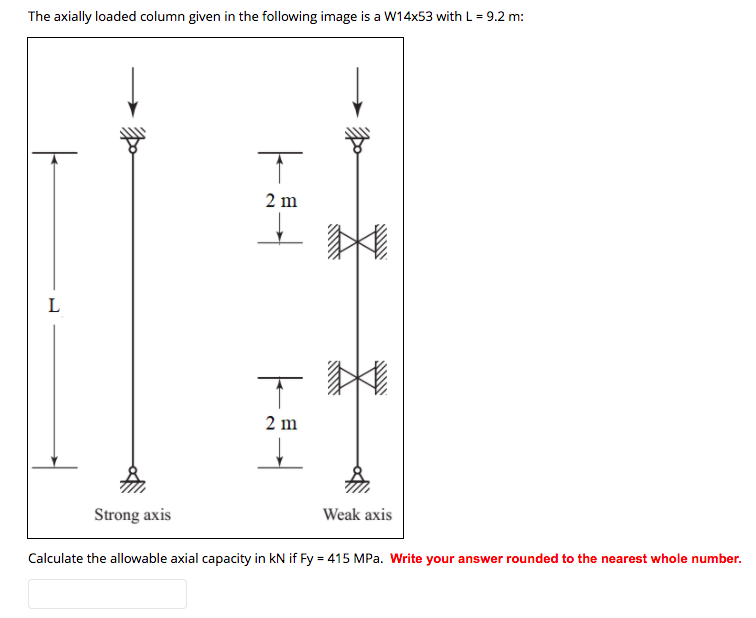 The Axially Loaded Column Given In The Following Image Is A W14x53 With L 9 2 M T 7 2 M L T 2 M Strong Axis Weak Axis 1