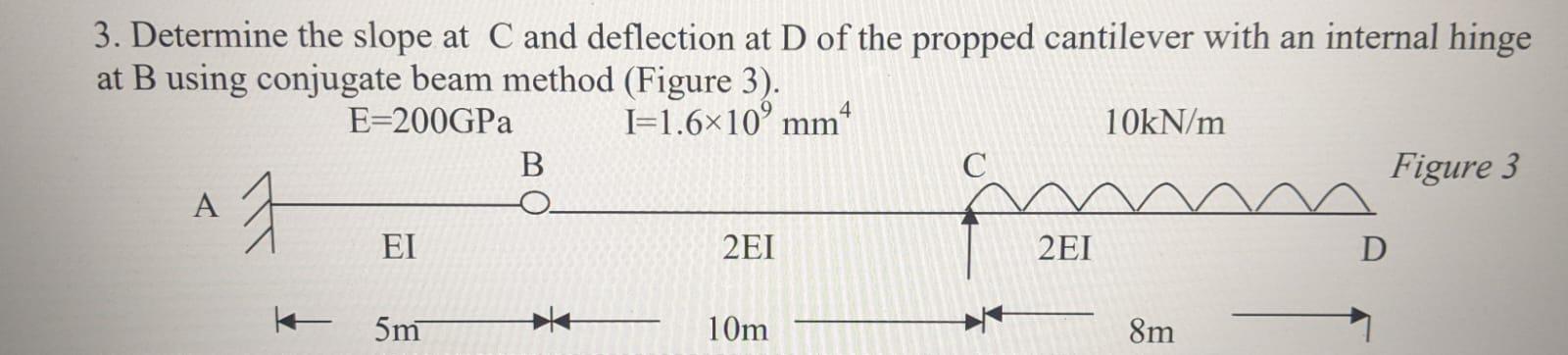 3 Determine The Slope At C And Deflection At D Of The Propped Cantilever With An Internal Hinge At B Using Conjugate Be 1